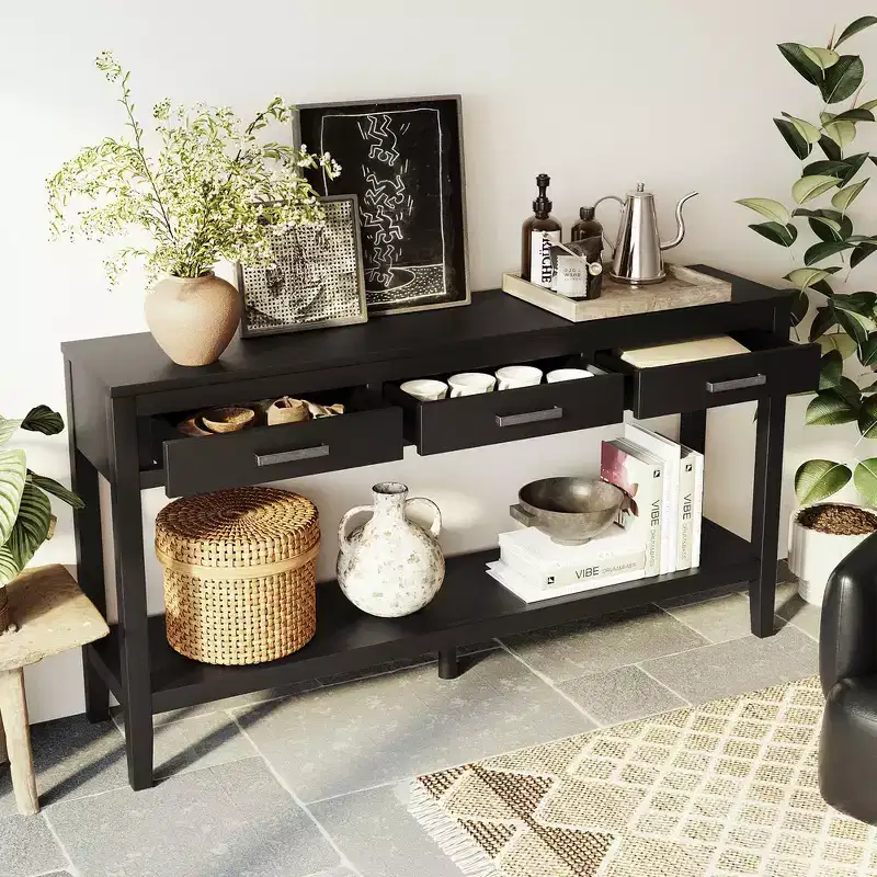 Whisen Contemporary 3-Drawer Entryway Console Table Sofa Side Table with One Open Shelf