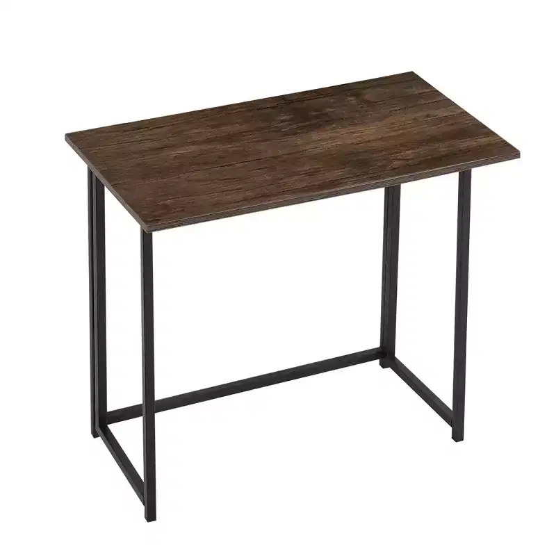 VECELO 31.5 in. Folding Computer Desk, Sturdy Steel Writing Desk, Laptop Table for Home or Office, Retro Brown