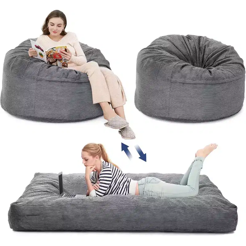 Convertible Bean Bag Chair with Washable Corduroy Cover