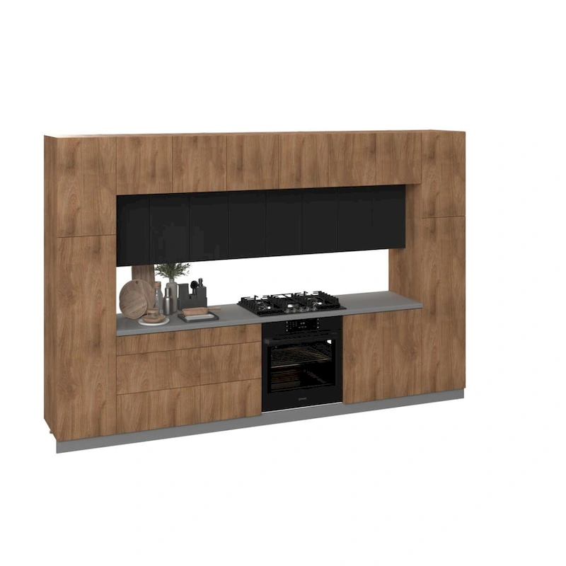 Kitchen Luxe Collection Natural Teak & Black Color Base Size 12Ft Wide - 143x24