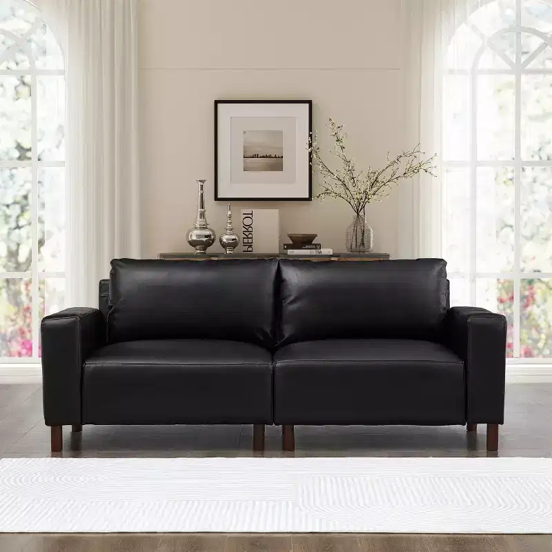 78.5 Mid-Century Modern Faux Leather Upholstered Loveseat