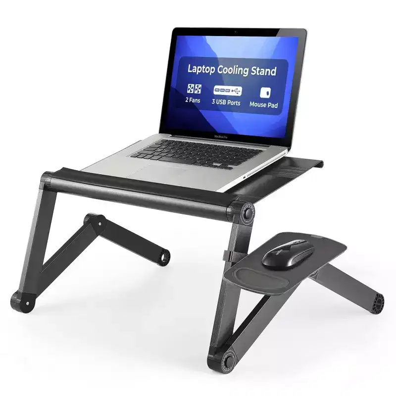 Adjustable Laptop Cooling Stand & Lap Desk Black - : Ergonomic, Aluminum, USB Ports