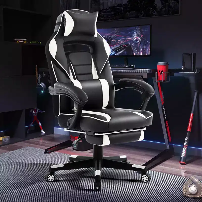 Coolmee Big and Tall Office Chair, High Back Leather Gaming Chair with Footrest, Ergonomic Computer Chair with/Lumbar Support & Headrest