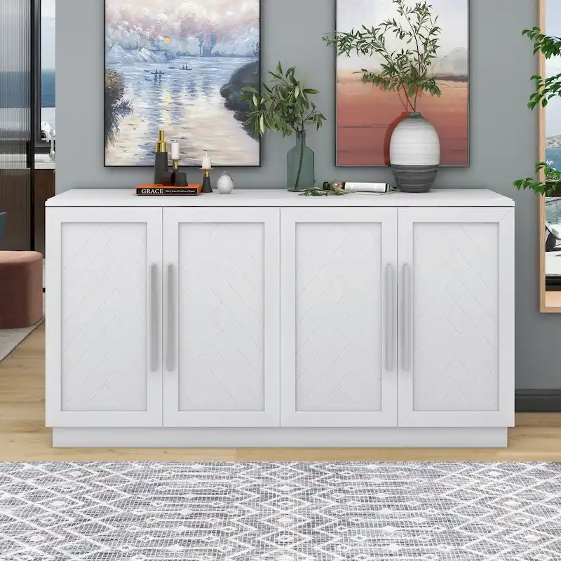 Sideboard with 4 Doors Large Storage Space Buffet Cabinet - N/A