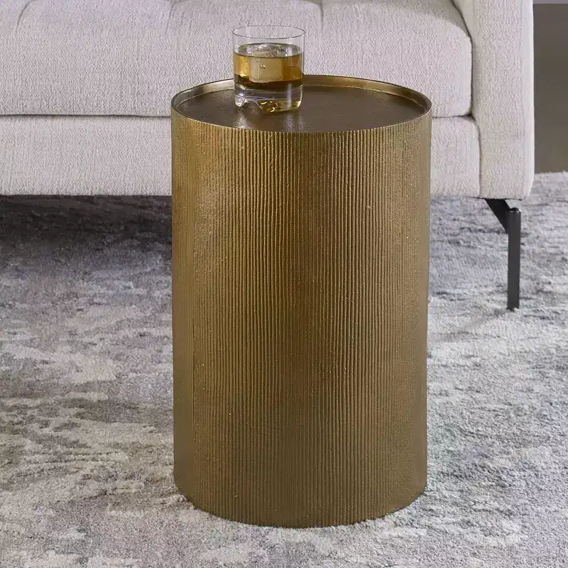 Glam Aluminum Round Accent Table 12 Wide Antique Gold for Living Room Bedroom Bedside Entryway House Office Bathroom