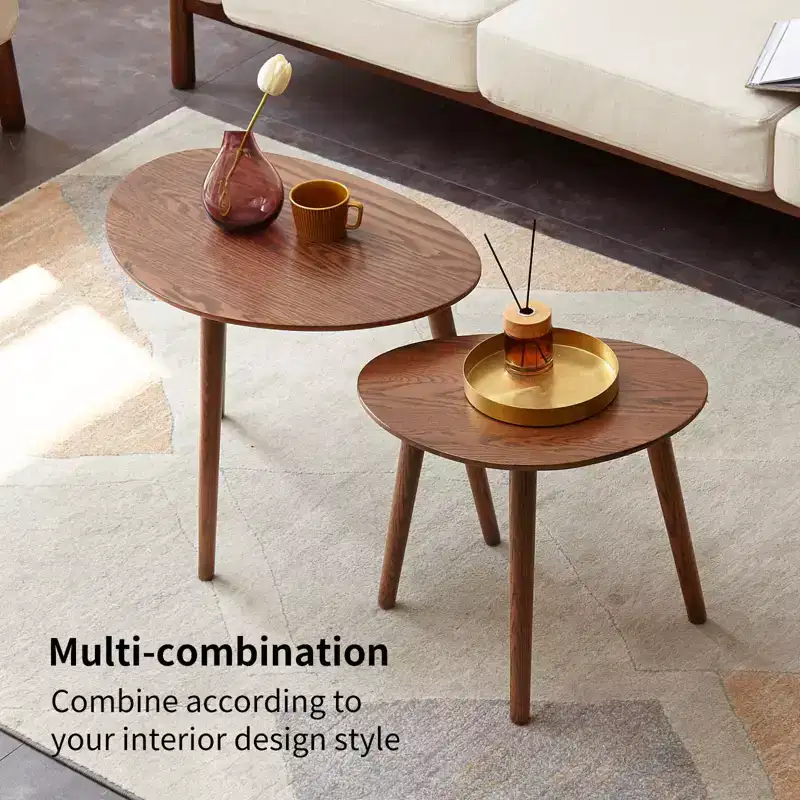 VIYET 16 Solid Oak end Table, Pebble-Shaped Mid-Century Modern Low Table, Formaldehyde-Free Desk for Living Room/Office (Walnut)